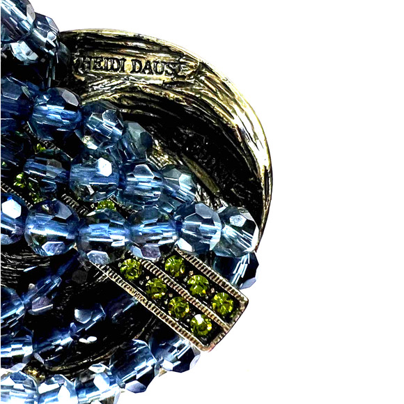 Heidi Daus Multi Strand Blue Beaded Collar Necklace Swarovski Crystal Pendant - Picture 4 of 5